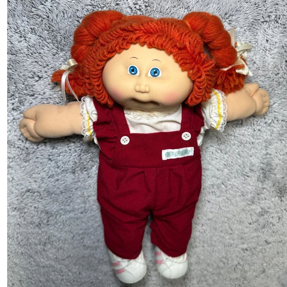 Cabbage Patch Kids Vtg Girl Doll Red Yarn Hair Blue Eyes Red Corduroy Overalls